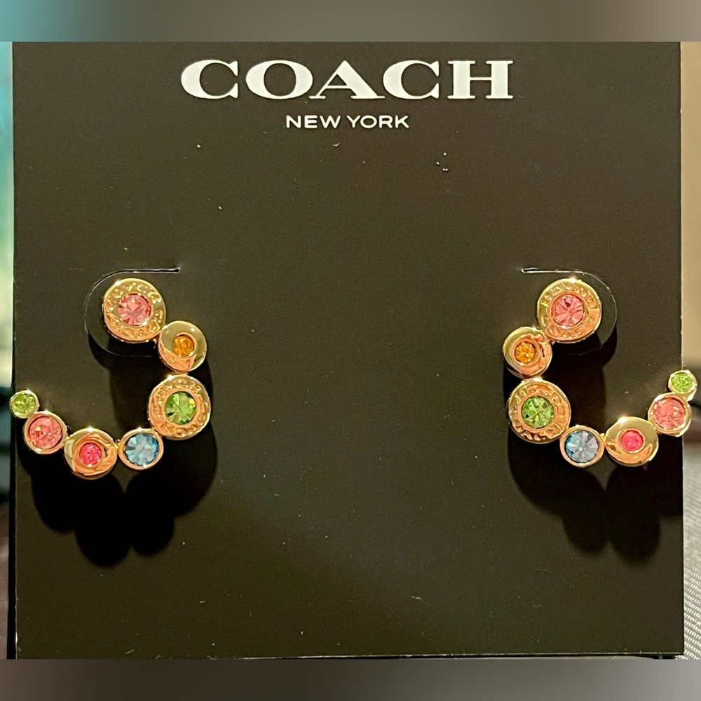 Coach Goldtone multicolor post Crescent Earrings
